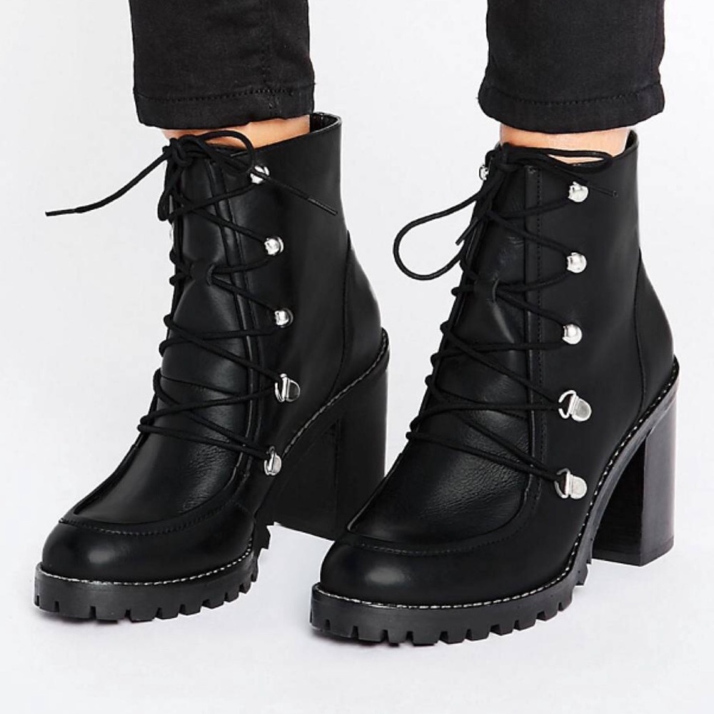 ASOS EISHA Black Leather Hiker Boots